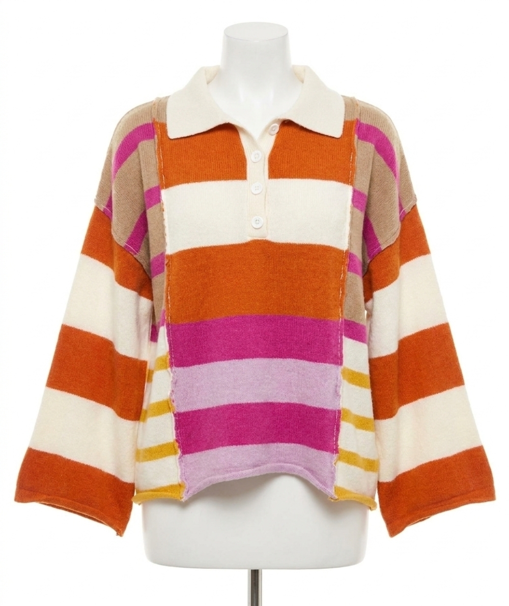 NEW SHE + SKY color-block collared sweater in multi